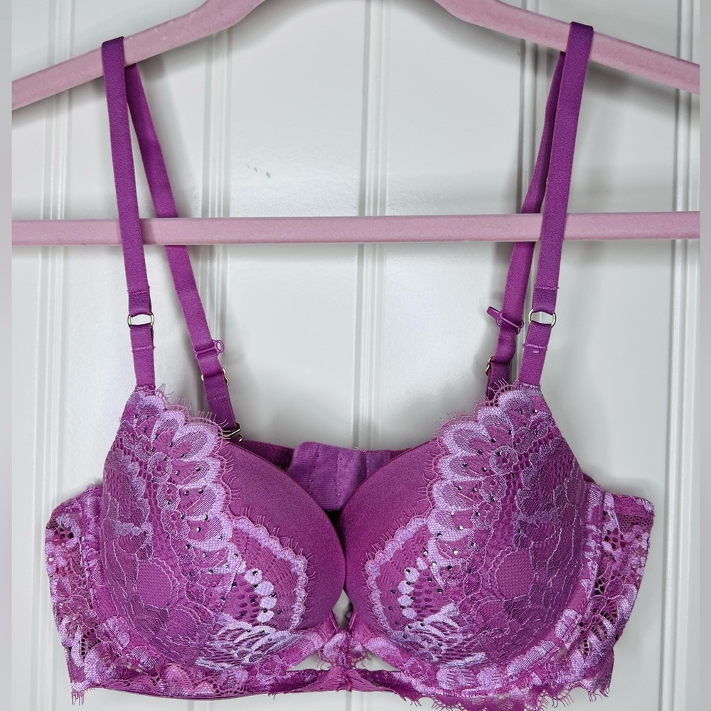 La Senza Beyond Sexy Push-Up Rhinestones Embellishments in Dusty Rose, Sz 34B